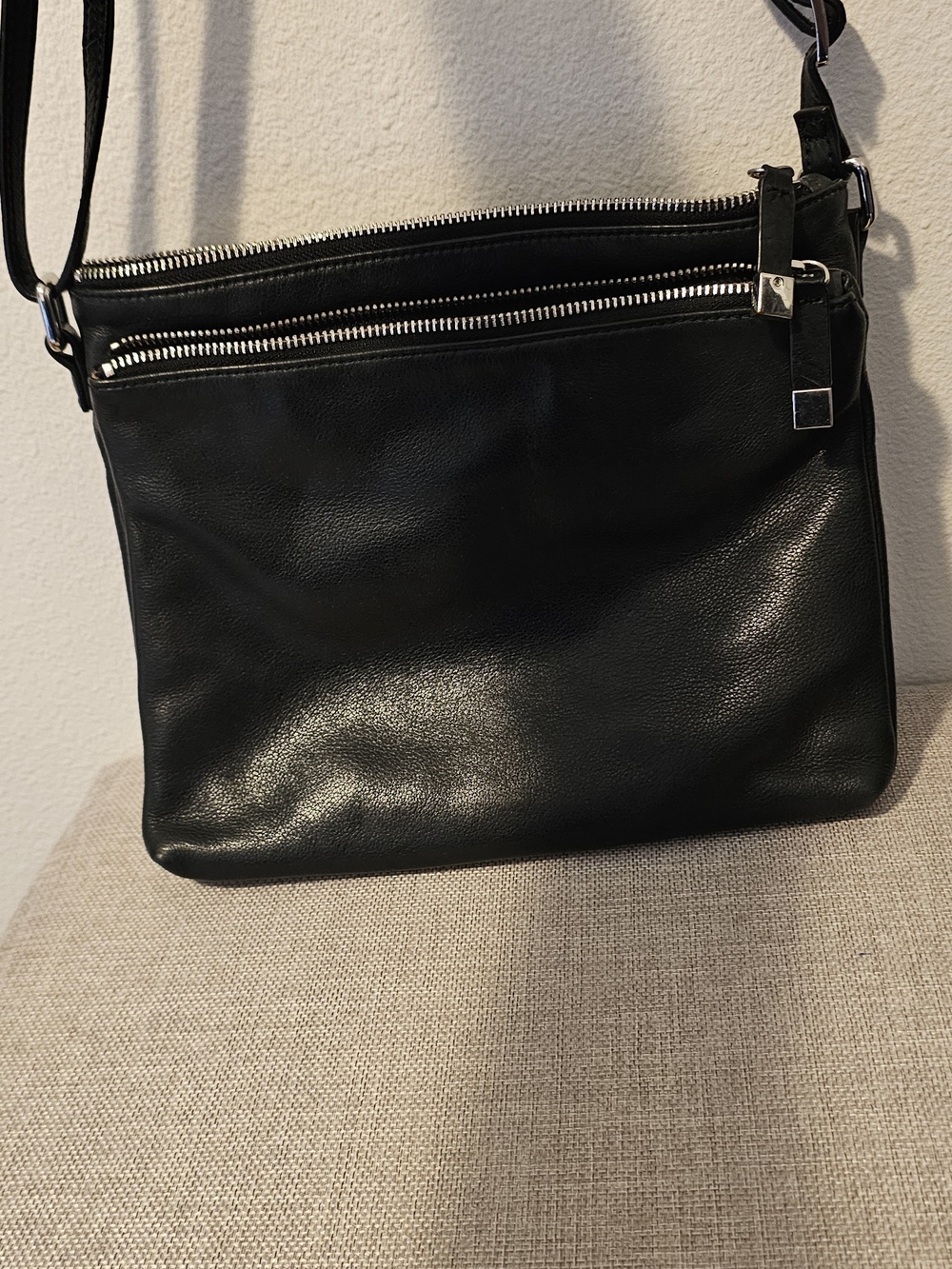 Black Leather Crossbody Bag - Unbranded